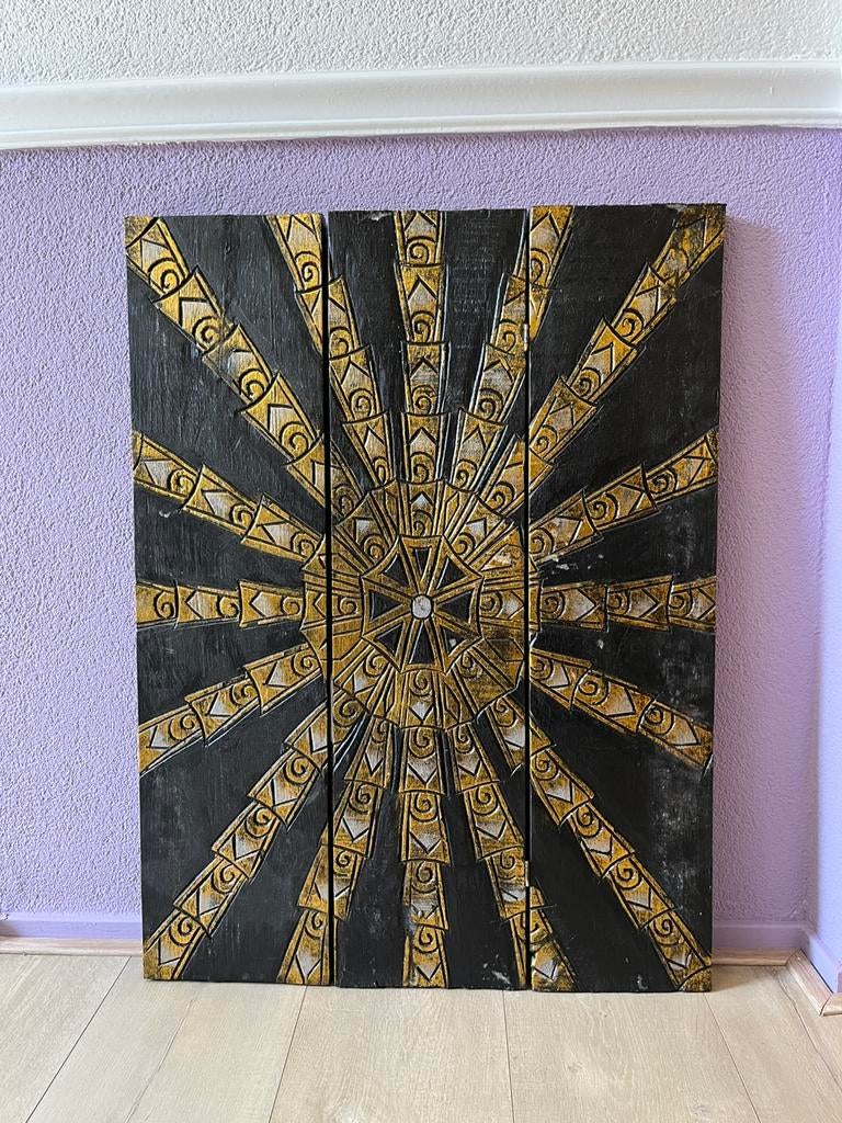 Wandpaneel / drieluik zwart met goud, Ophalen