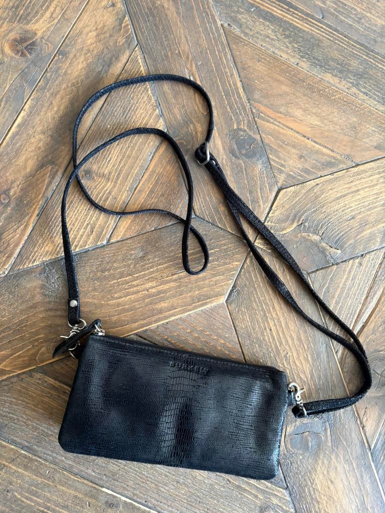 Burkely prachtig zgan zwart leren tasje met veel vakken, Ophalen of Verzenden, Zo goed als nieuw, Zwart, Schoudertasje