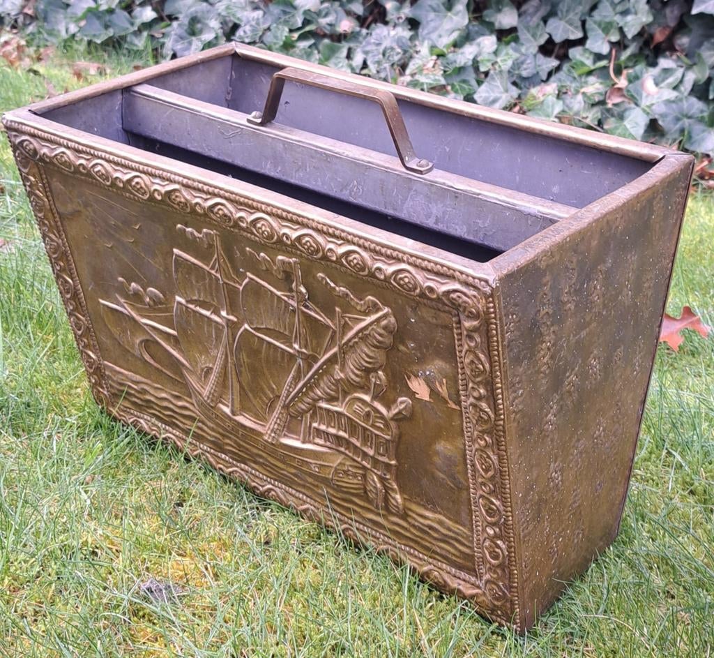 Antiek vintage lezen tijdschrifthouder latoenkoper lectuur, Ophalen of Verzenden