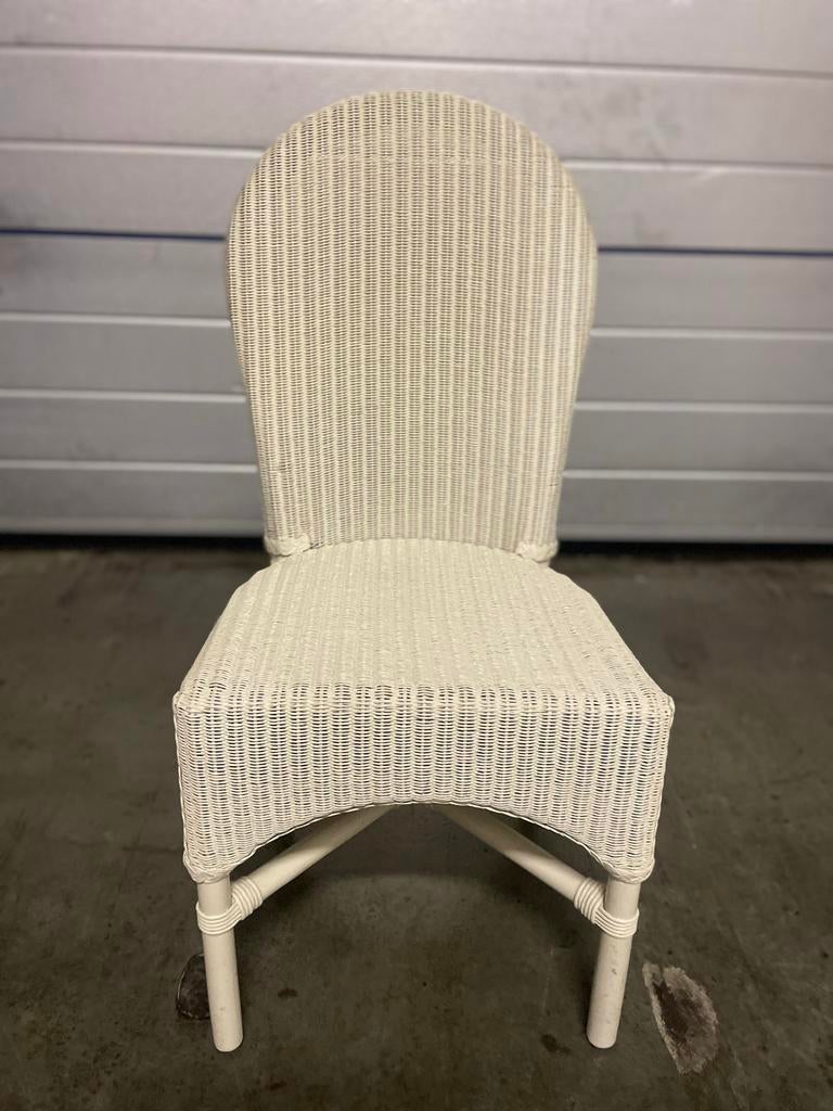 4x W. Lusty & Sons Lloyd Loom stoel, wit, vintage, Huis en Inrichting, Stoelen, Gebruikt, Eén, Riet of Rotan, Wit, Ophalen