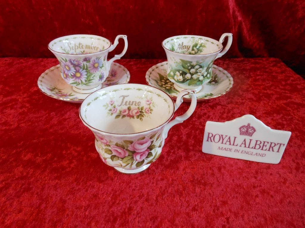 Royal Albert Flowers of the month herenkop en schotels, Ophalen of Verzenden