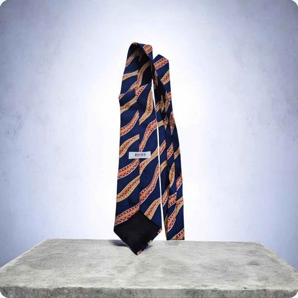 BOSS Hugo Boss Zijden Stropdas - Donkerblauw met Patroon, Kleding | Heren, Stropdassen, Blauw, Ophalen of Verzenden, Zo goed als nieuw