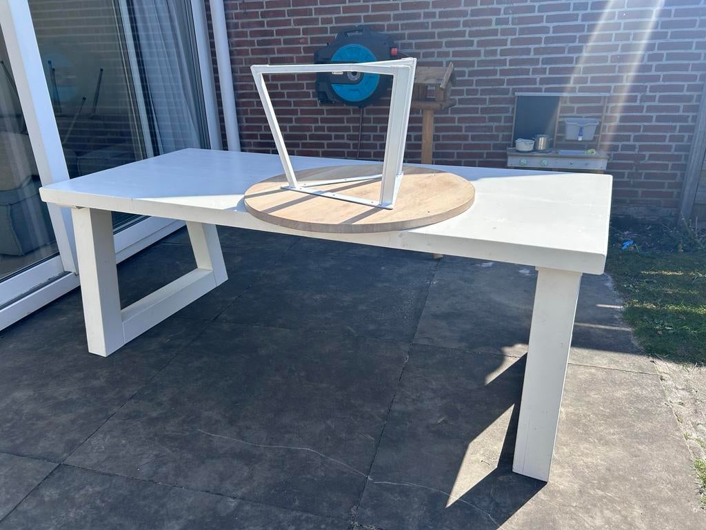 Witte houten eettafel, Ophalen, Gebruikt, 50 tot 100 cm, 150 tot 200 cm