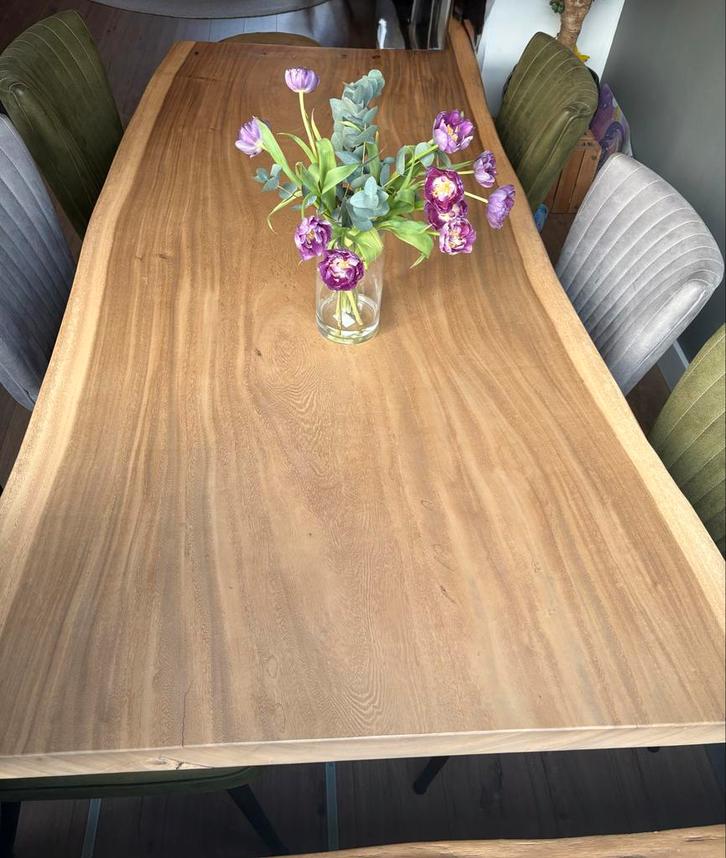 Suar boomstam tafel met matrix poot - 210x110 cm, Huis en Inrichting, Tafels | Eettafels, Gebruikt, 100 tot 150 cm, 200 cm of meer