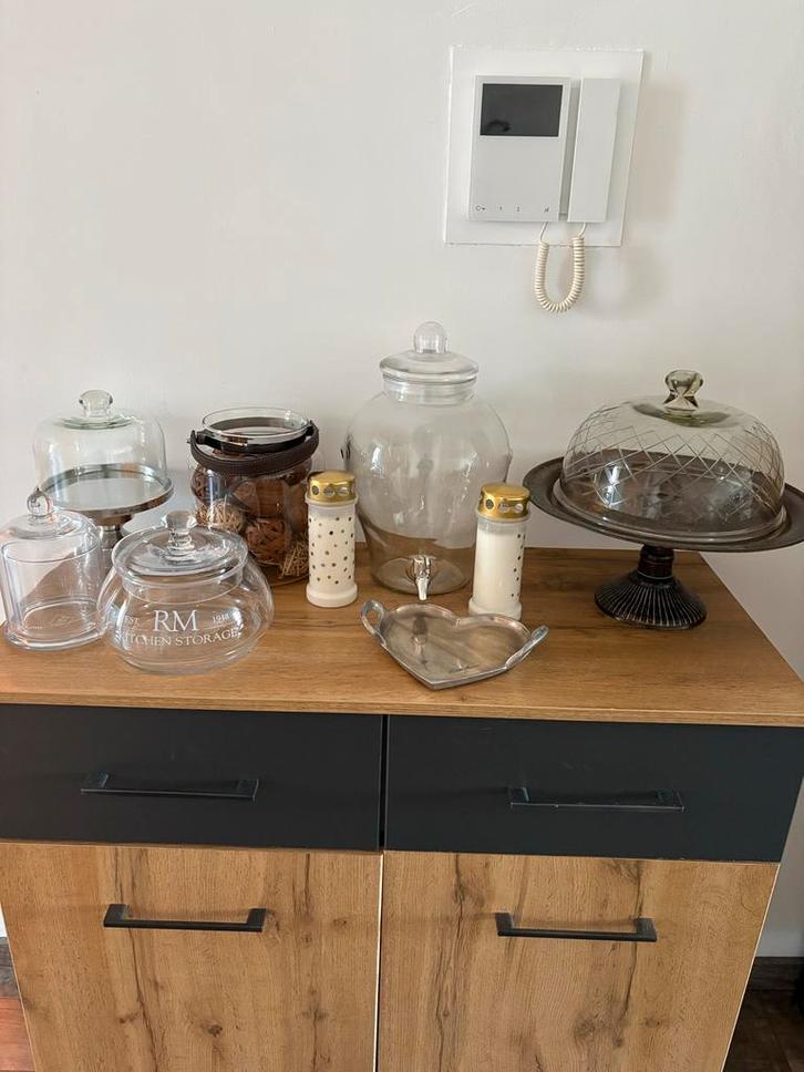 Diverse glazen potten, schalen en decoratie, Huis en Inrichting, Woonaccessoires | Overige, Gebruikt, Ophalen