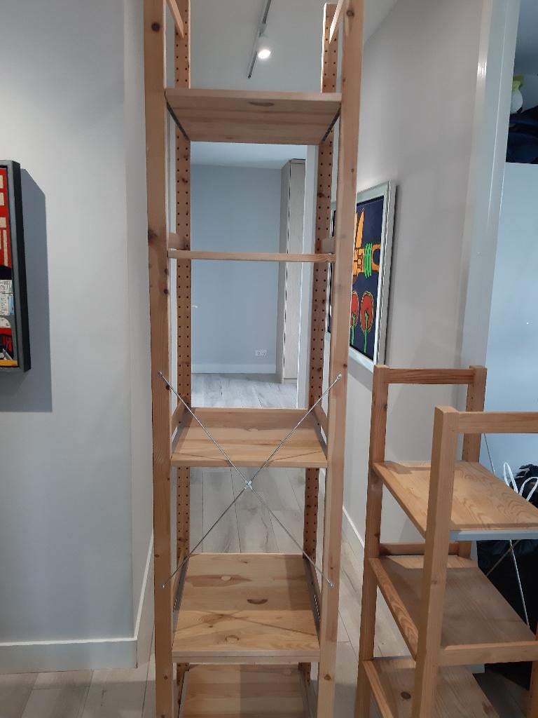 Ikea Rekken, Ivar, massief grenen bestaande uit 2 boekenrek, Ophalen, Met plank(en), Gebruikt, 50 tot 100 cm
