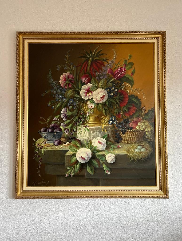 Schilderij pronkstilleven op paneel. Thomas Heesakkers.