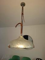 Zilveren Hanglamp met Cognac Kleurige Riem, Ophalen, 50 tot 75 cm, Overige materialen, Industrieel, Modern