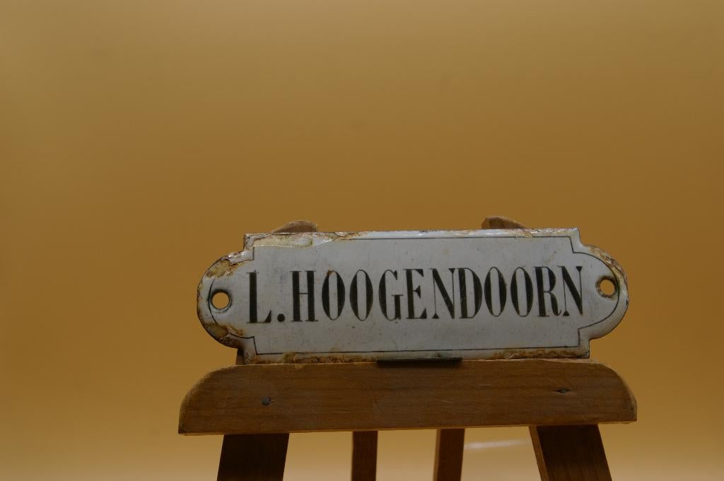 Vintage emaille naambordje Hoogendoorn, Ophalen of Verzenden