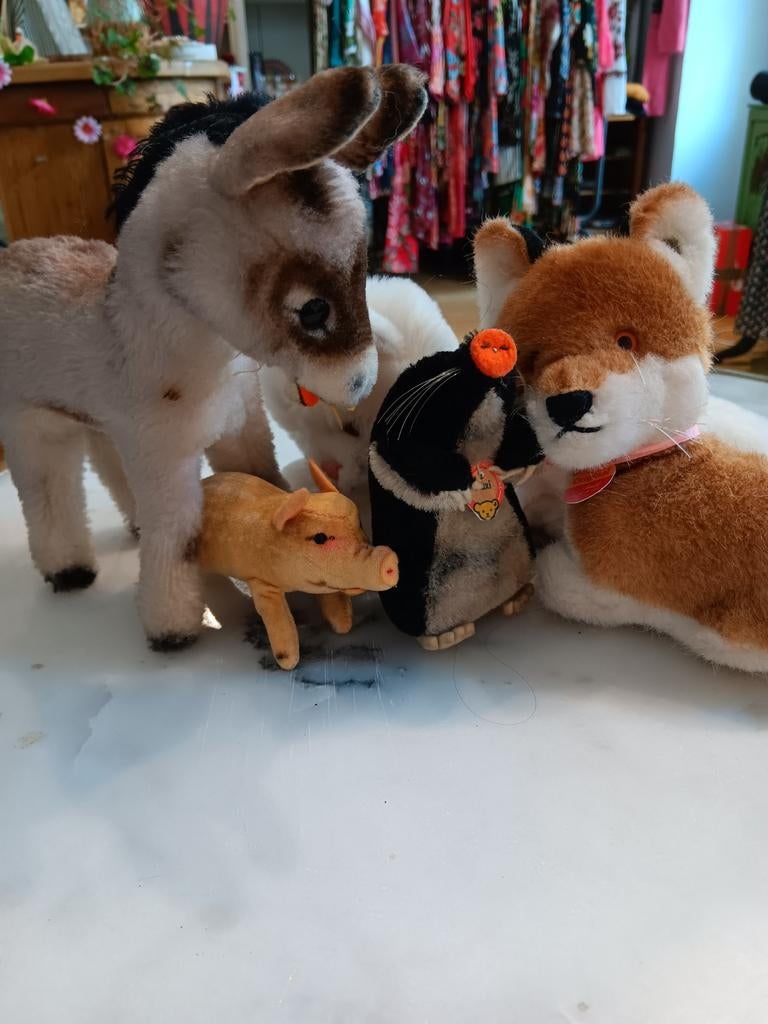 5 leuke Steiff Dieren, Antiek en Kunst, Antiek | Speelgoed, Ophalen of Verzenden