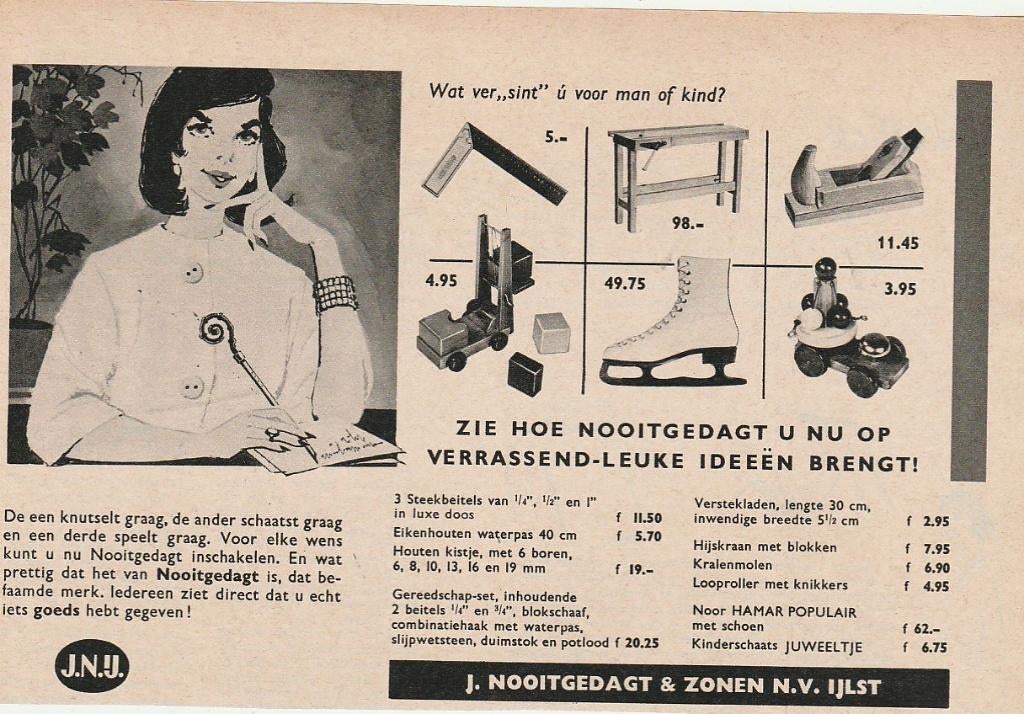 Retro reclame 1960 Nooitgedagt IJlst Sint cadeau schaatsen, Verzenden, Overige typen
