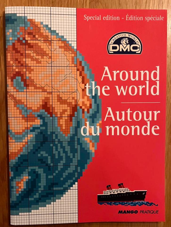 Borduurboekje De wereld rond - Around the world van DMC, Hobby en Vrije tijd, Borduren en Borduurmachines, Zo goed als nieuw, Ophalen of Verzenden