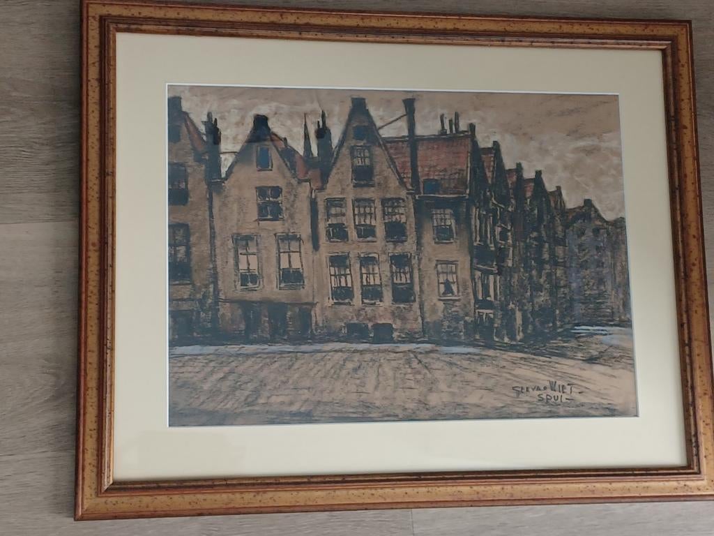 Antieke schilderij aquarel spui Amsterdam Gerard van Vliet, Ophalen of Verzenden
