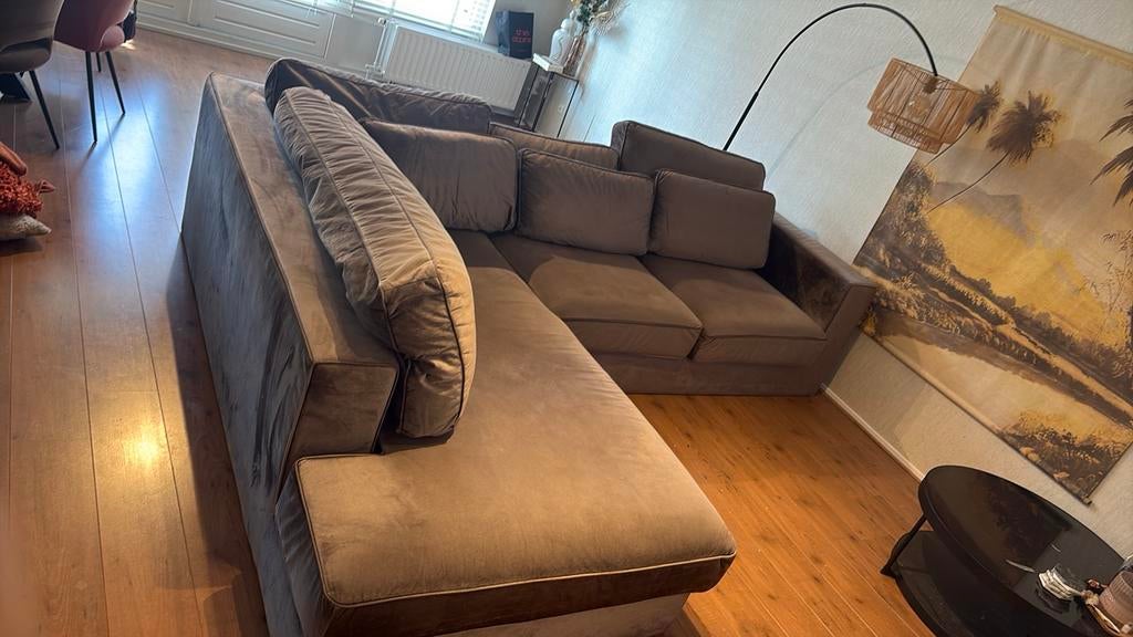 Velours hoekbank, Huis en Inrichting, Banken | Bankstellen, Ophalen, Gebruikt, 100 tot 125 cm, Velours