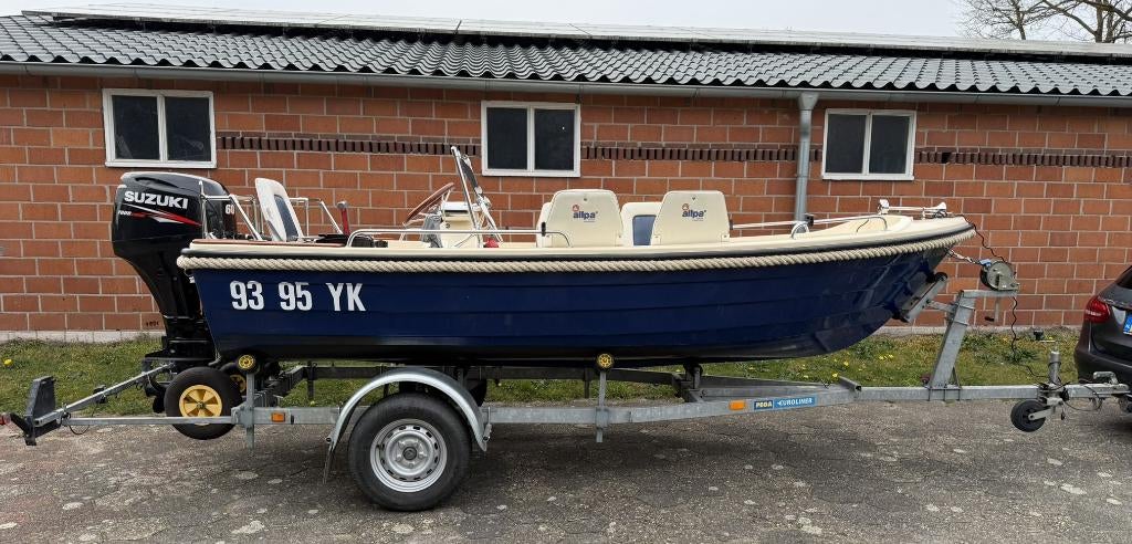 Sigma 430 sloep met 60 pk Suzuki viertakt motor en trailer., Watersport en Boten, Ophalen, Gebruikt, Snelvarend, 3 tot 6 meter