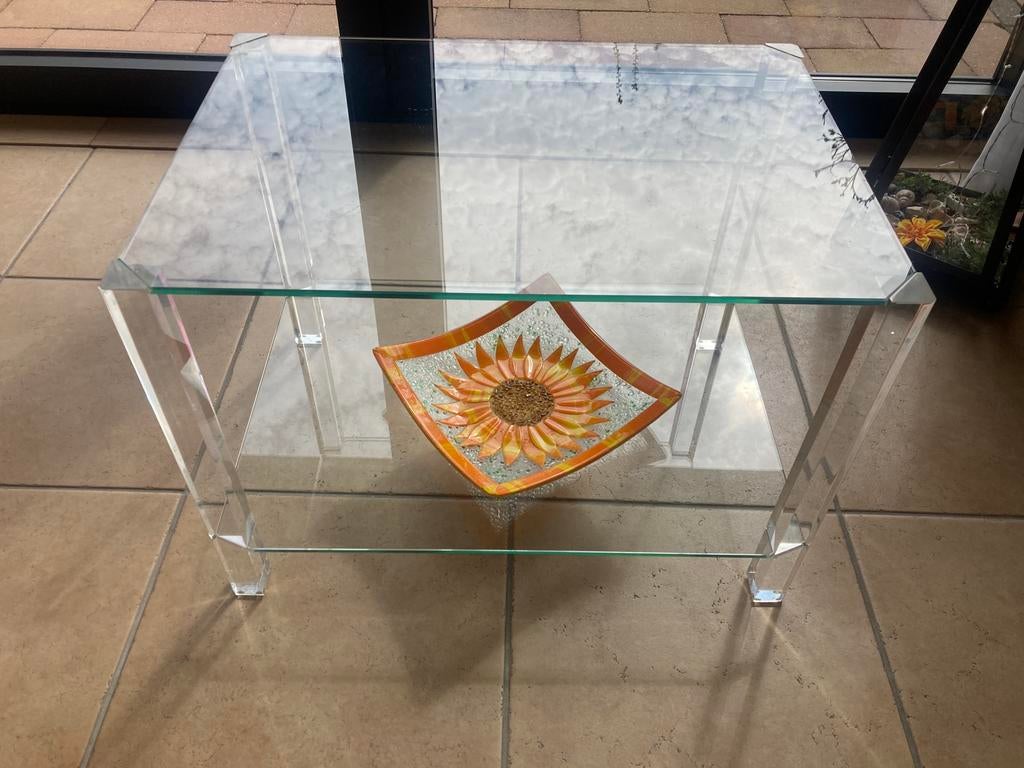 Glazen bijzettafel / sidetable. Nieuwstaat, 45 tot 60 cm, Modern en tijdloos, Rechthoekig, 55 tot 75 cm