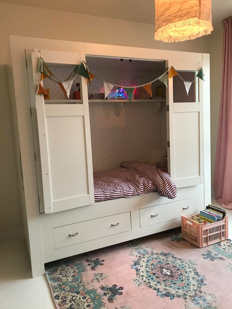 Bedstee Kidsfactory Kinderbed met opberglades, Kinderen en Baby's, Ophalen, 85 tot 100 cm, Gebruikt, Matras