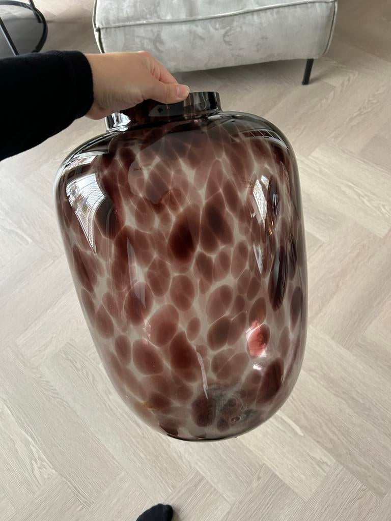 cheetah vaas 45cm hoog, Gebruikt, Overige kleuren, Ophalen of Verzenden, Glas