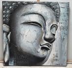 Boeddha schilderij, zwart blauwgrijs wit, met textuur, Ophalen of Verzenden