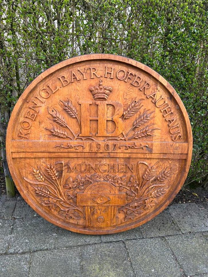 EXCLUSIEF XL Hofbräuhaus München wandbord 115 cm hout zwaar, Verzamelen, Biermerken, Reclamebord, Plaat of Schild, Overige merken