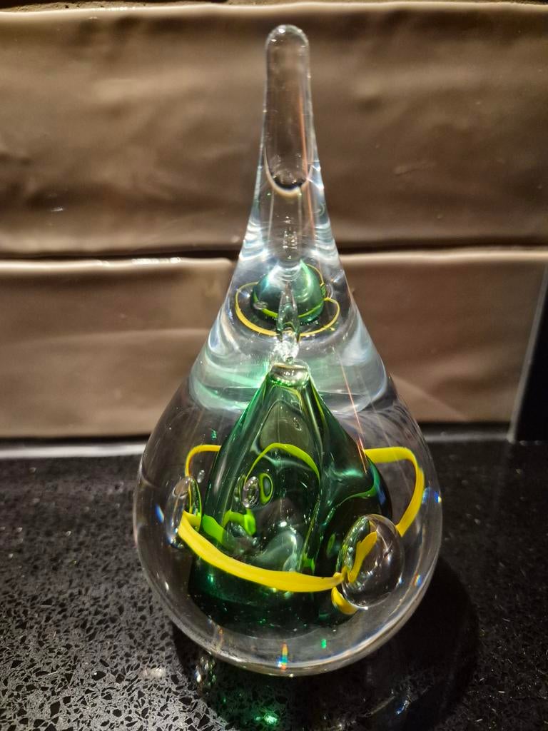 Ozzaro glazen presse-papier met groen en geel design, Ophalen of Verzenden