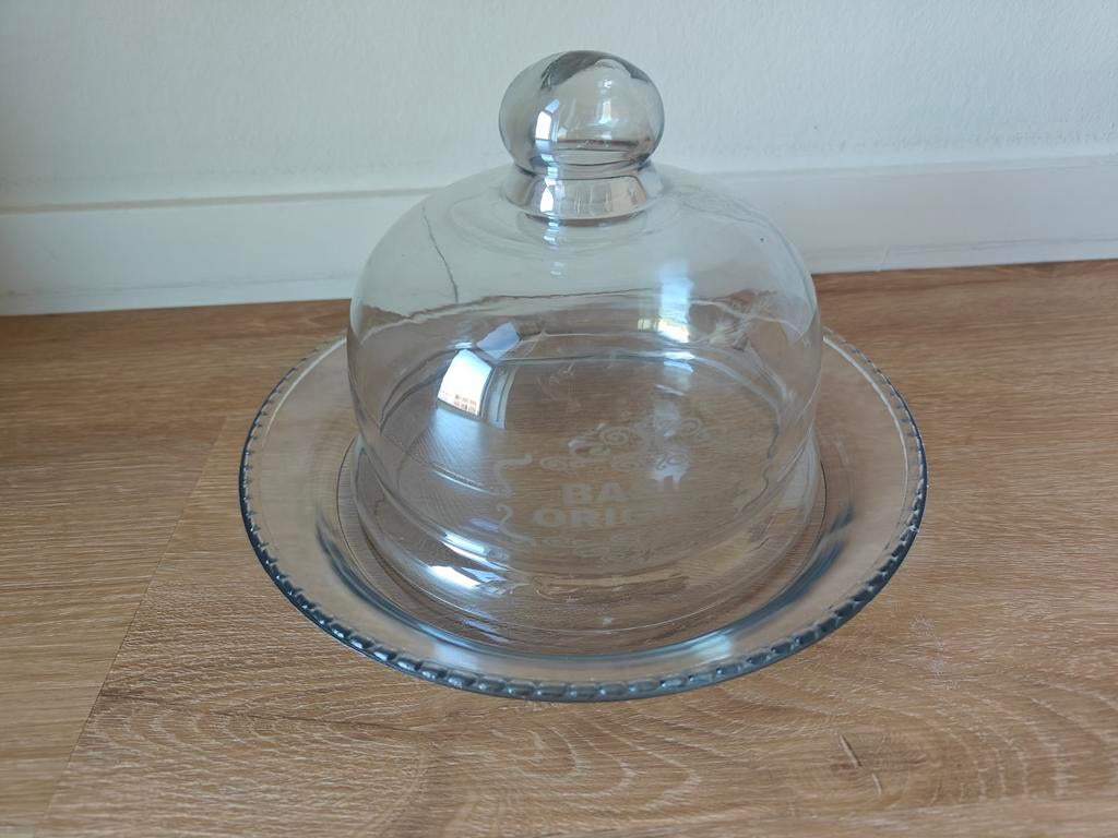 Glazen stolp met schaal, ca. 24,5 cm diameter, Ophalen, Gebruikt