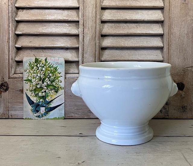 Witte Franse gres terrine klein model met leeuwenkopjes, Antiek en Kunst, Ophalen of Verzenden