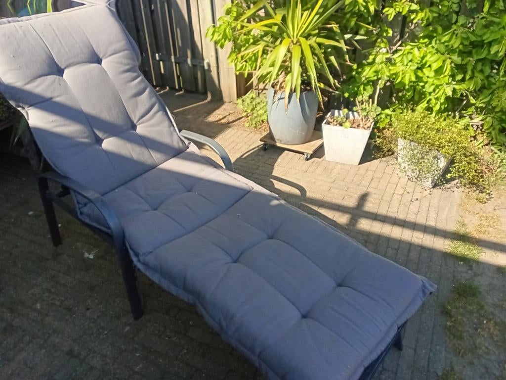Stalen ligbed met kussen, Tuin en Terras, Ophalen, Gebruikt, Metaal, Verstelbaar