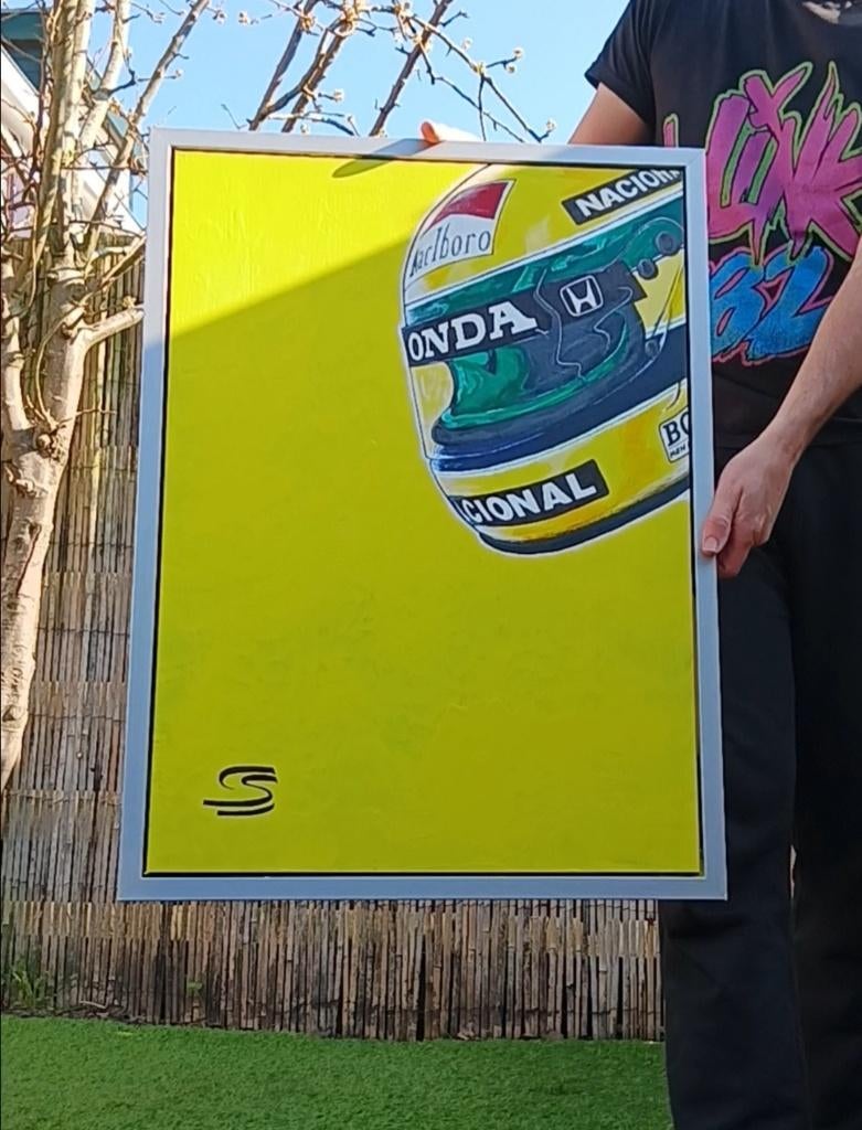 F1 - Ayrton Senna handgemaakt schilderij painting | 57×77 cm, Verzamelen, Automerken, Motoren en Formule 1, Ophalen, Nieuw, Formule 1