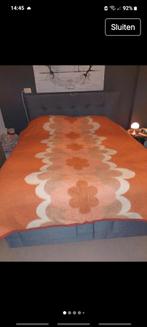 Vintage wollen deken - Oranje met bloemmotief, Ophalen of Verzenden, Zo goed als nieuw