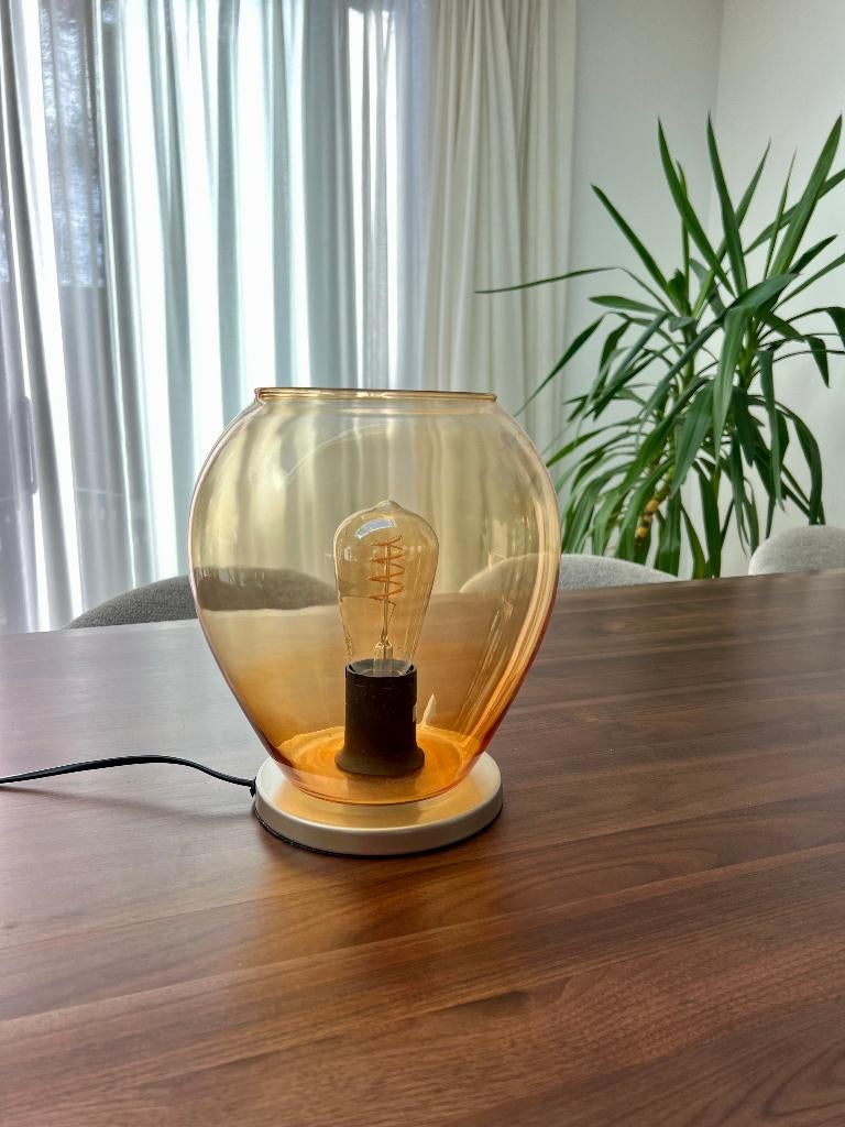 Tafellamp oranje / bruin, Ophalen, Zo goed als nieuw, Glas, Minder dan 50 cm
