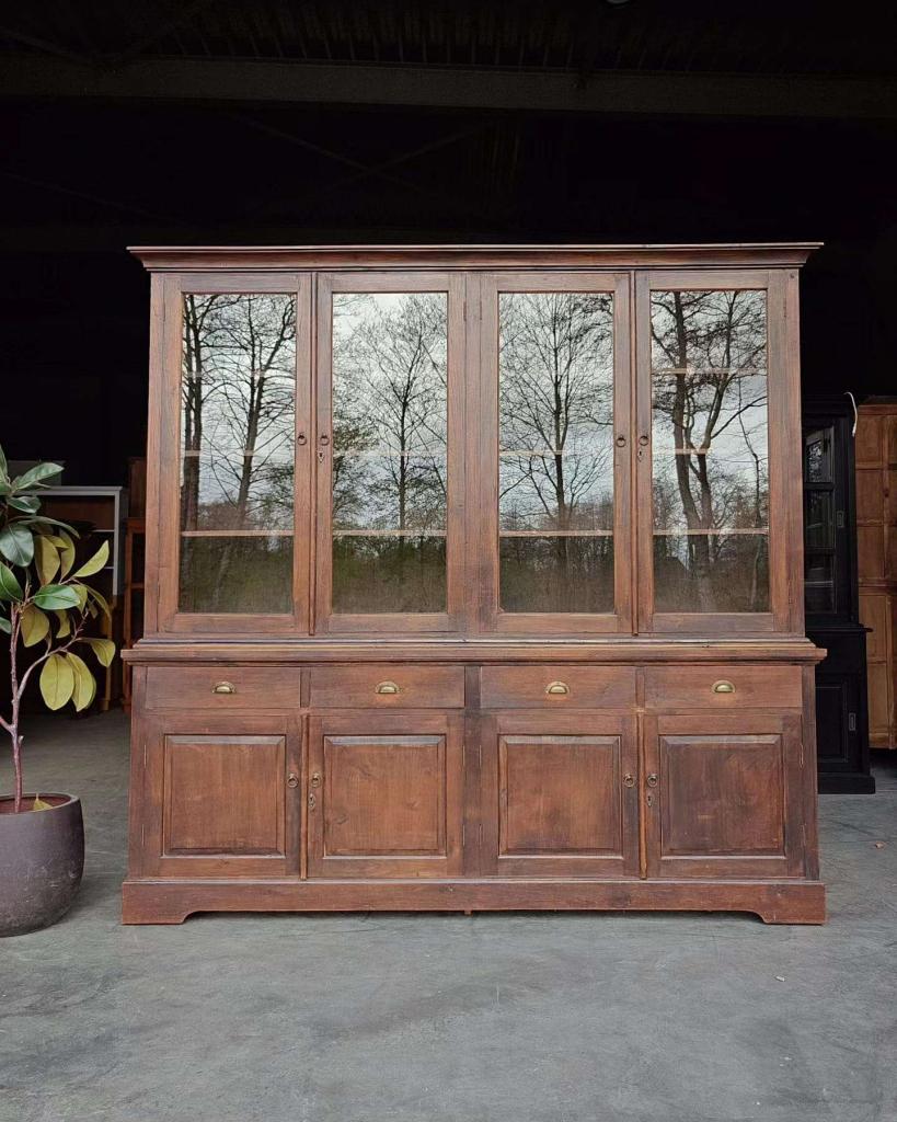 Prachtige antieke winkelkast | teaken winkelvitrine #3349, Ophalen of Verzenden