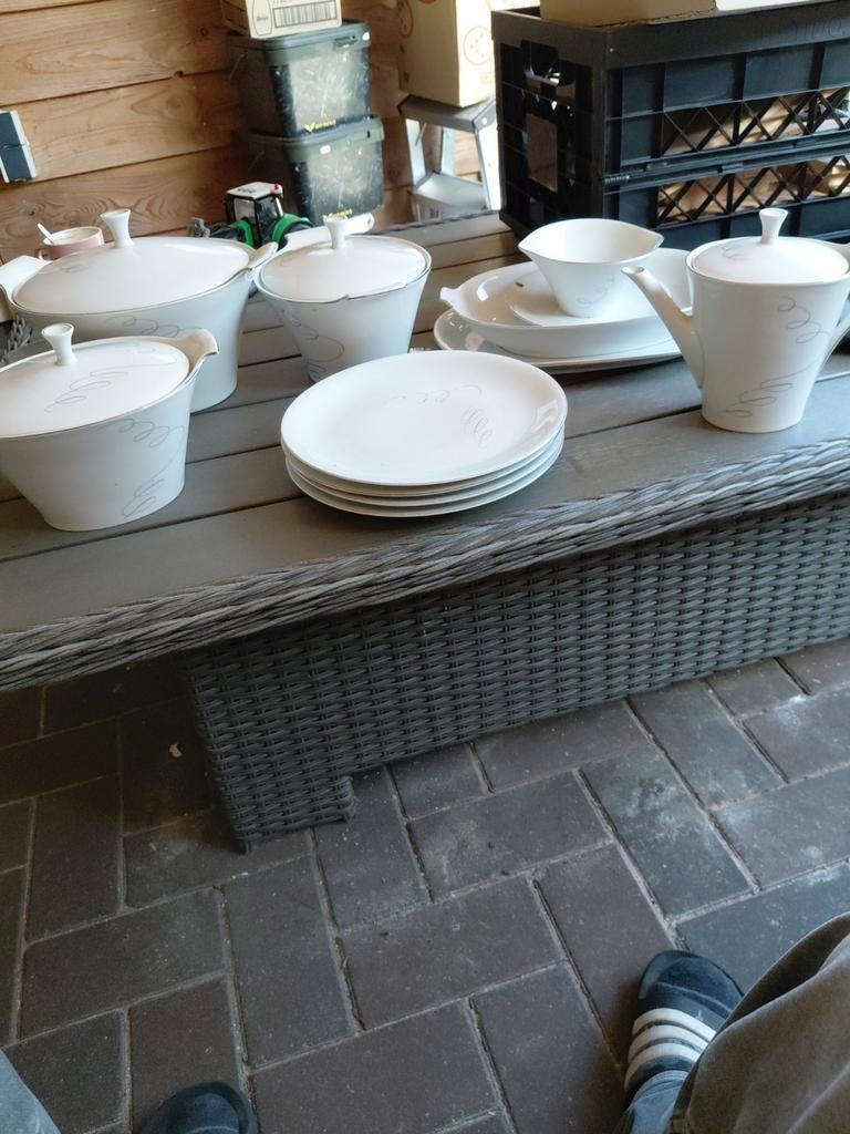Servies met 4 borden, theepot, soepkom en schalen, Ophalen