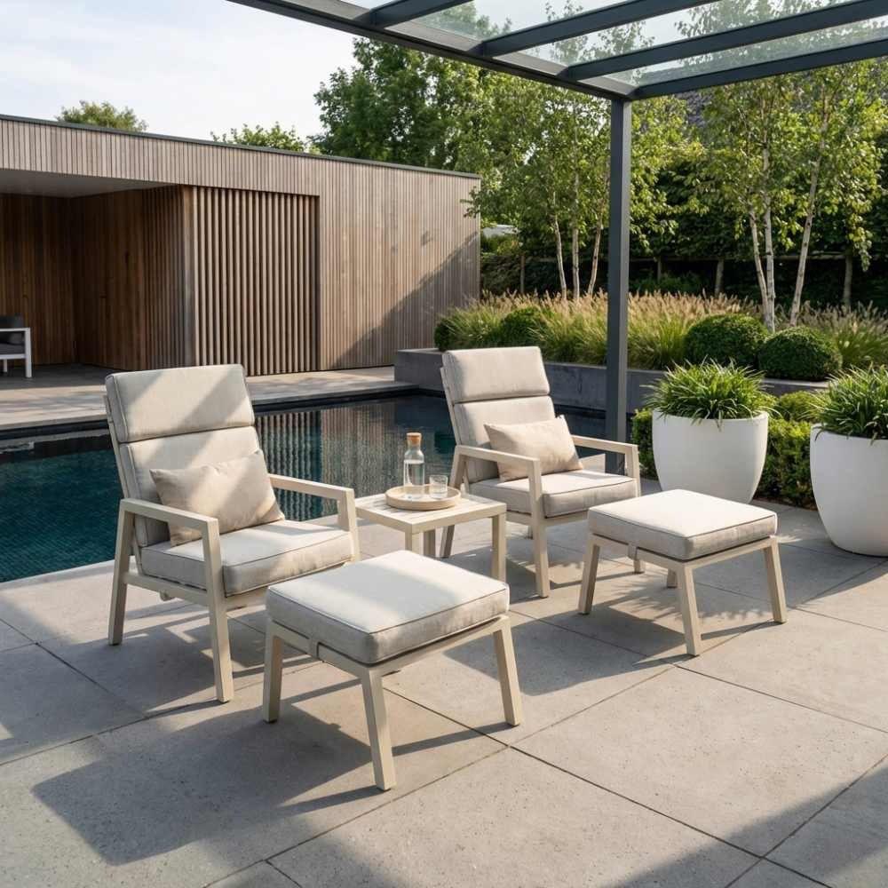 Oregon lounge balkonset/tuinset | beige | set van 2, Ophalen, Verstelbaar, Aluminium, Zo goed als nieuw