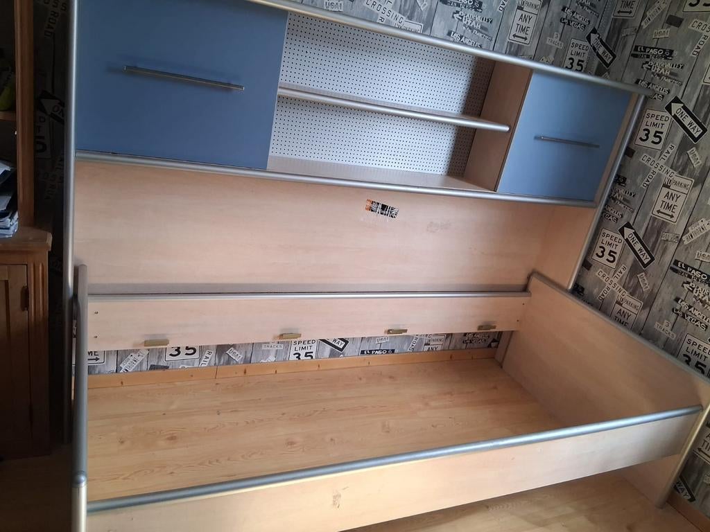 Bed, Ophalen, Eenpersoons, Hout, 90 cm