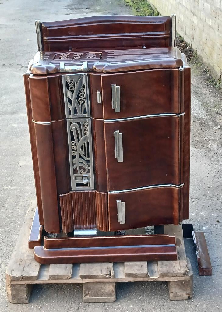 Schitterend antieke jaren 30 Art Deco Fornuis / Kachel, Gebruikt, Houtkachel, Ophalen of Verzenden, Vrijstaand
