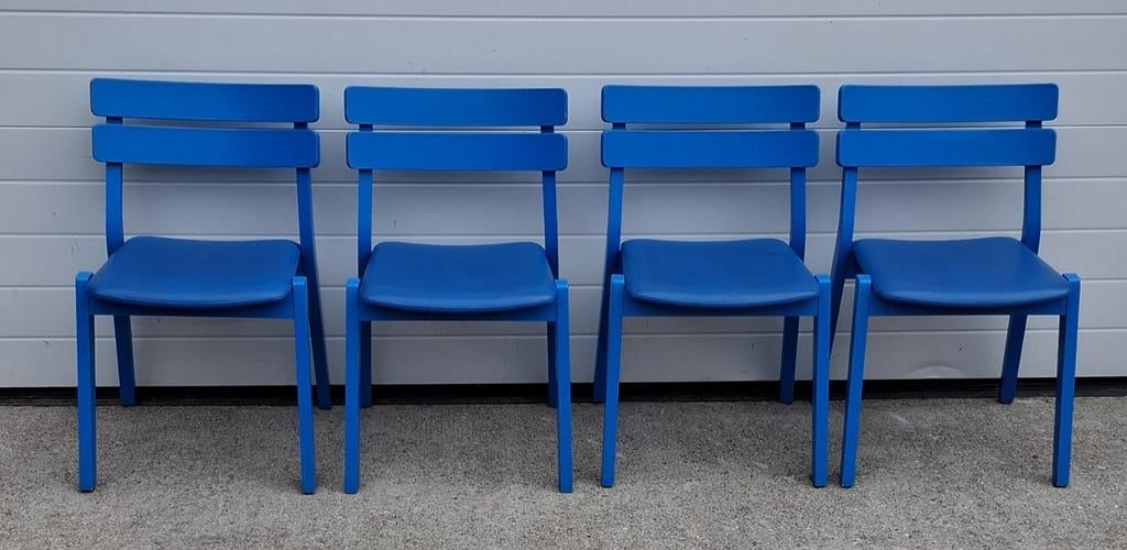 38 x design stoelen blauw kantine horeca terrasstoelen cafe, Kunststof, Blauw, Ophalen of Verzenden, Zo goed als nieuw