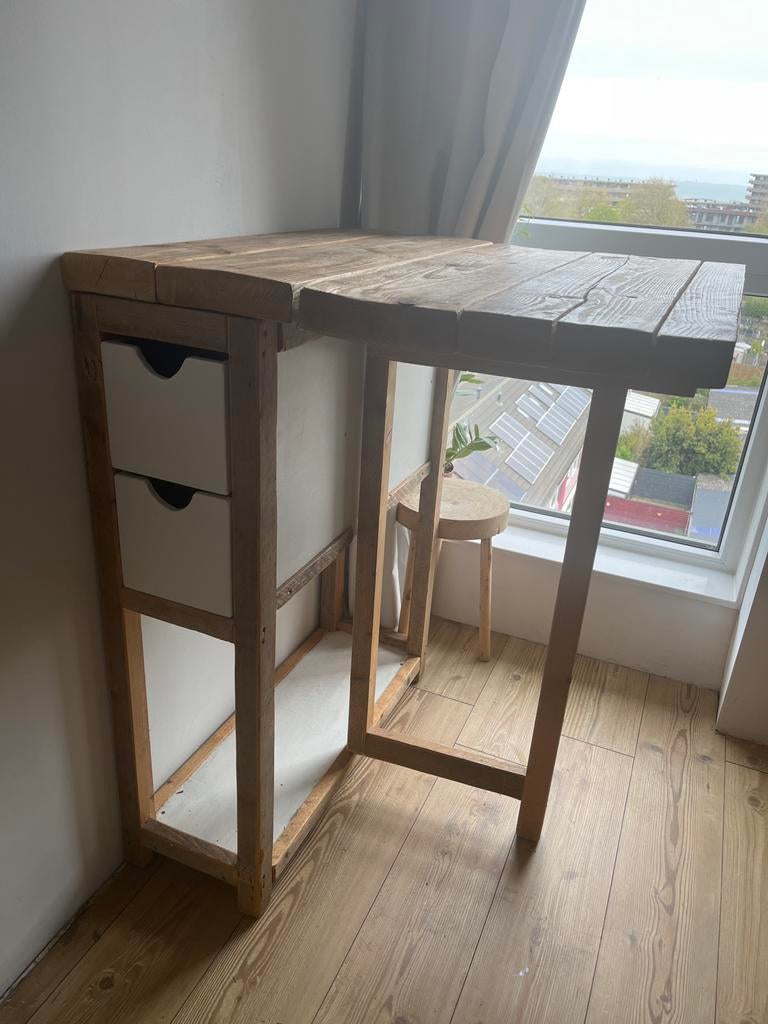 Handgemaakte klaptafel met 4 lades - Hout, Huis en Inrichting, Tafels | Eettafels, Gebruikt, 100 tot 150 cm, Rechthoekig, Overige houtsoorten