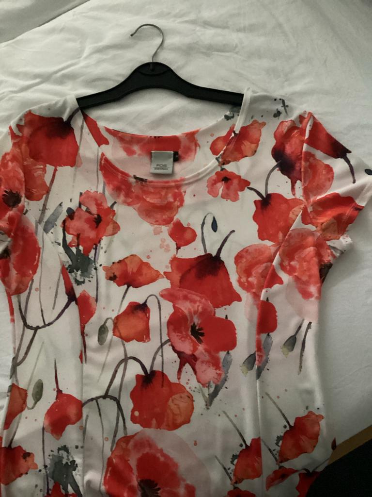 Zomerjurkje FOS Amsterdam klaprozen motief, Maat 38/40 (M), Verzenden, Wit, Knielengte