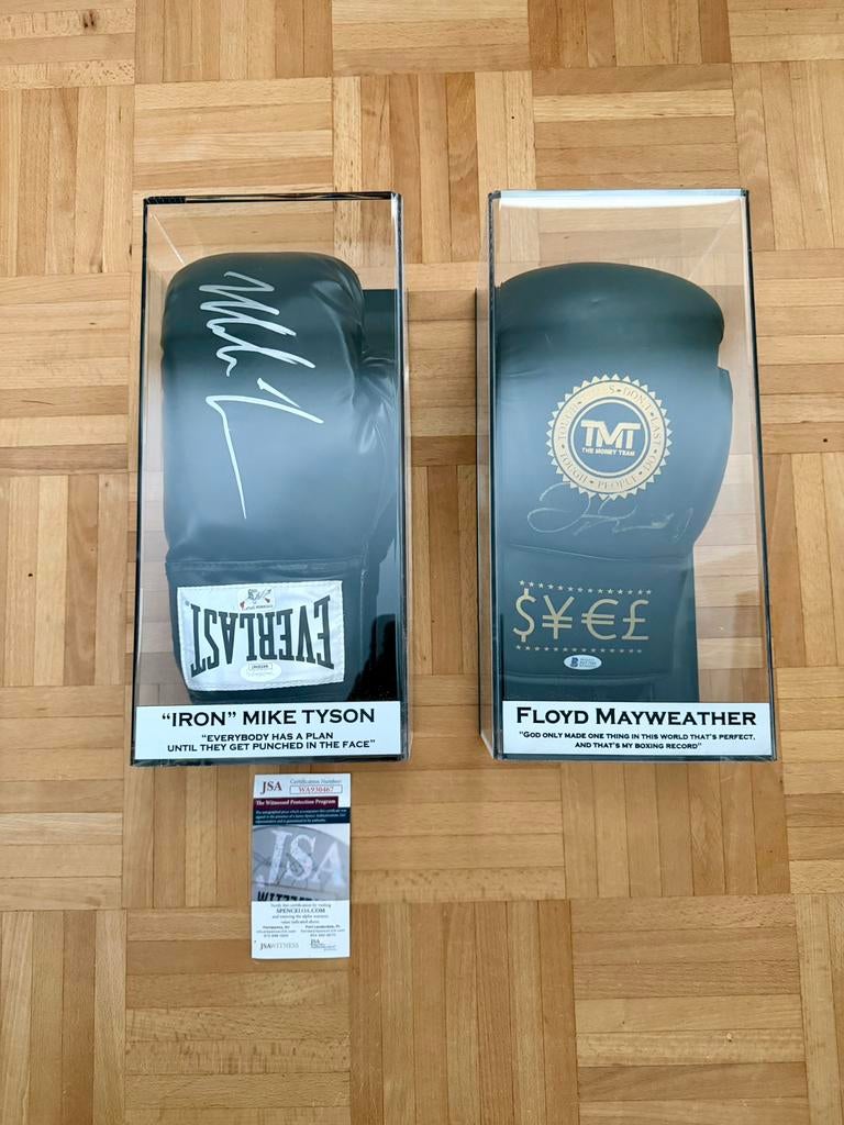 Gesigneerde bokshandschoenen - Mike Tyson & Floyd Mayweather, Ophalen of Verzenden, Zo goed als nieuw, Bokshandschoenen