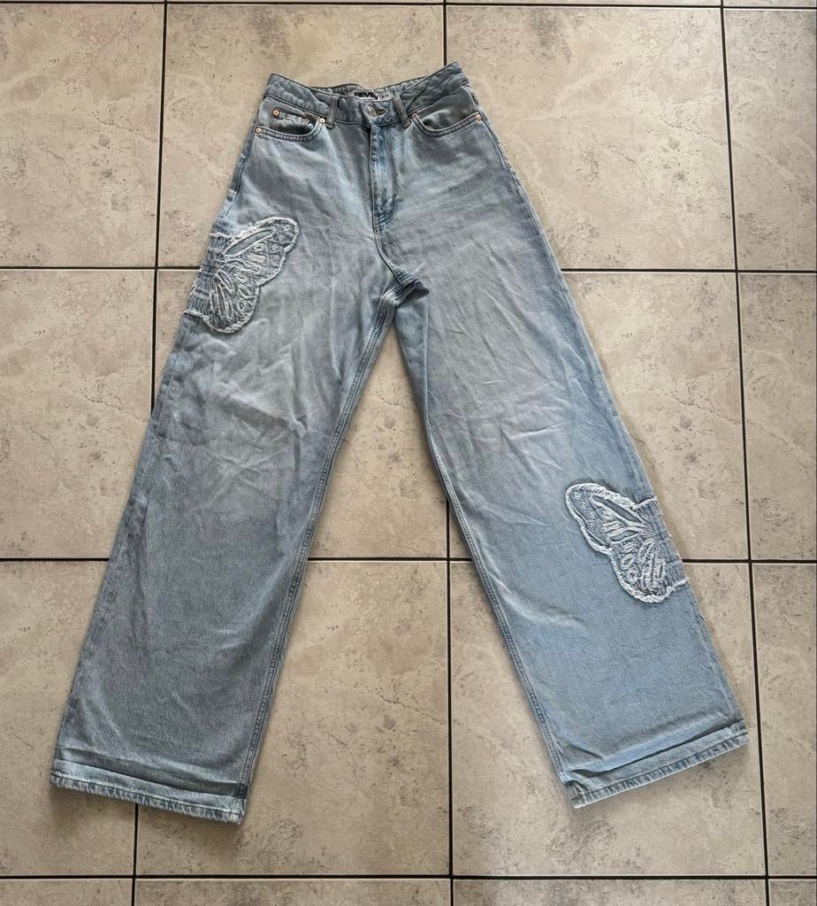 Review jeans met vlinder applicaties, Ophalen of Verzenden, Zo goed als nieuw, Blauw, W30 - W32 (confectie 38/40)