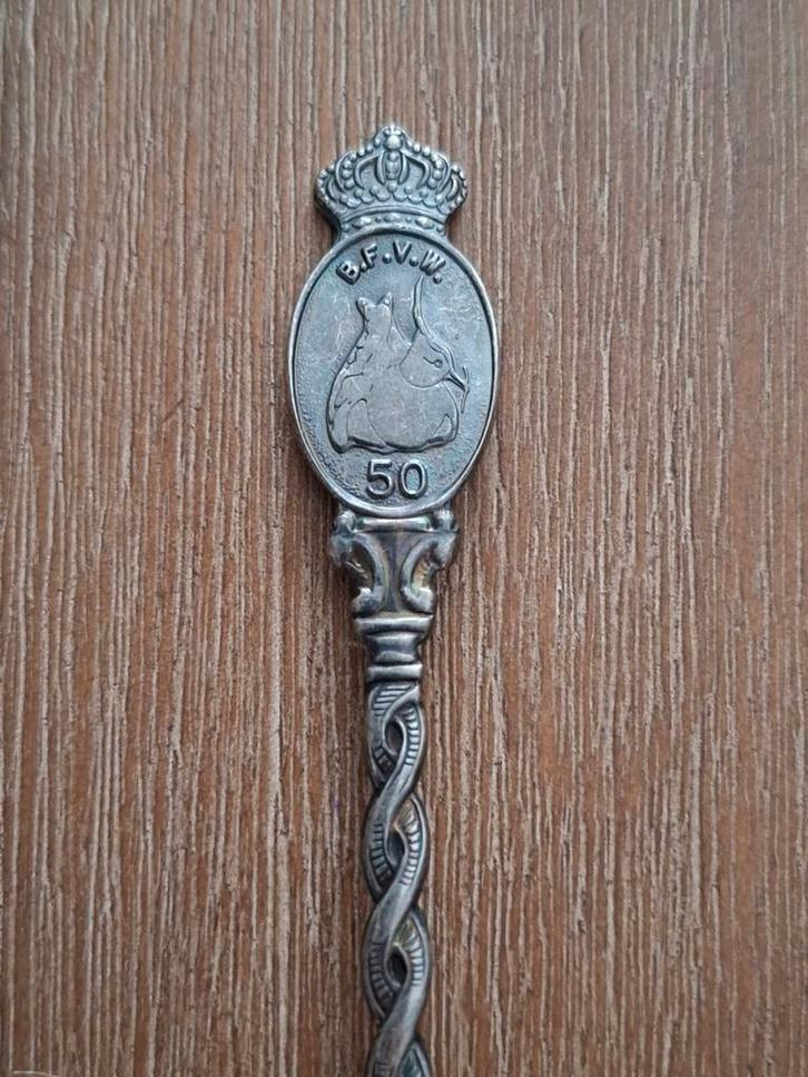 Oud verzilverd lepeltje Bond Friese VogelWacht - weidevogel, Antiek en Kunst, Antiek | Bestek, Ophalen of Verzenden