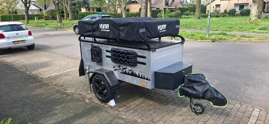Te huur Daktenttrailer met Sheepie Yuna Daktent 2.0 160x250, Caravans en Kamperen, Ophalen, Zo goed als nieuw, Tot en met 2