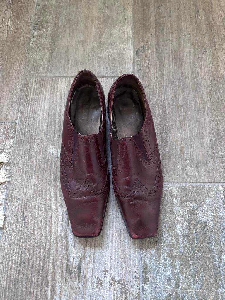Bordeaux rode brogues, loafers, leer, Gabor, 39 of 38,5, Ophalen of Verzenden, Zo goed als nieuw, Rood, Instappers