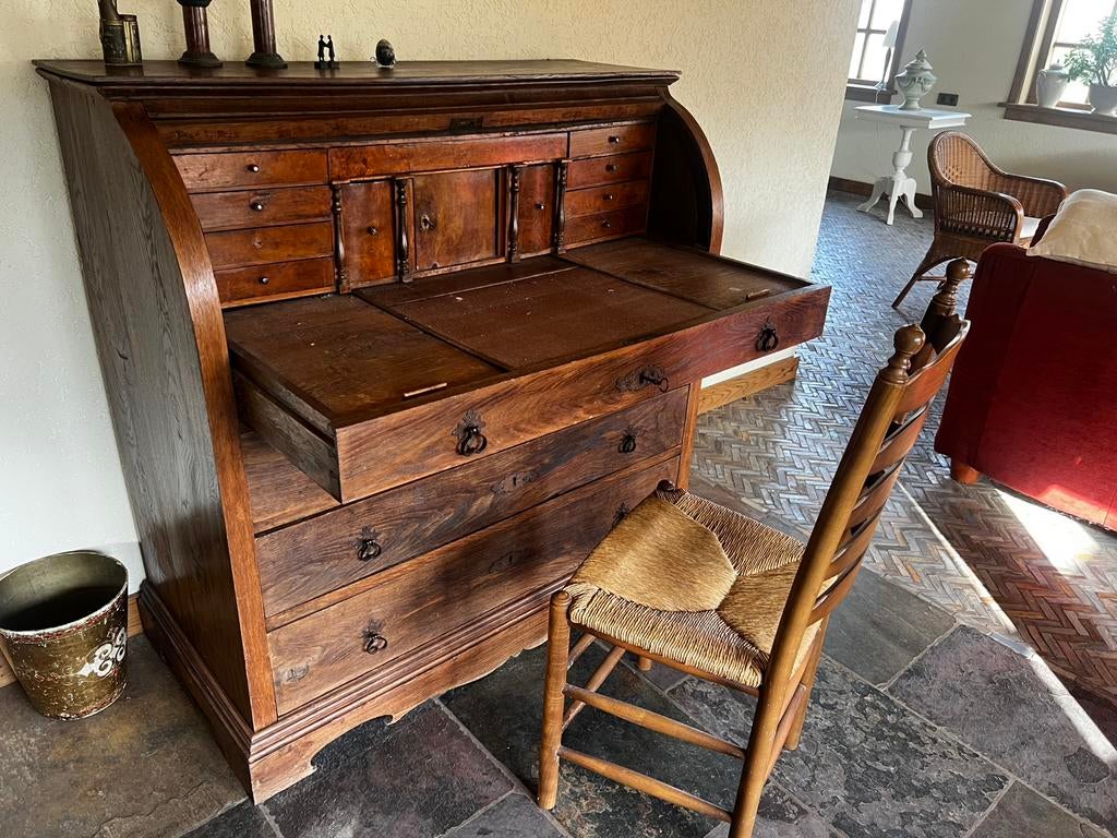 Antiek Eiken Roltop Bureau met Lades, Ophalen of Verzenden, Gebruikt, Antiek