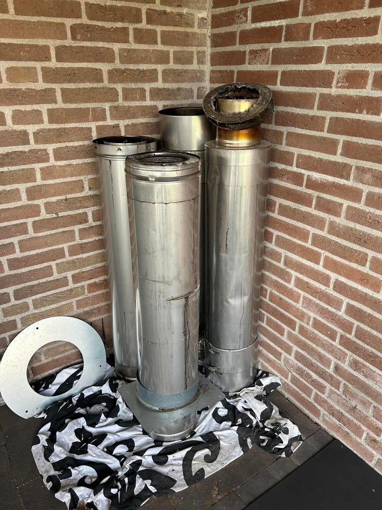 4m Rvs dubbelwandig rookkanaal met met verloop, Huis en Inrichting, Kachels, Ophalen, Gebruikt, Houtkachel, Vrijstaand