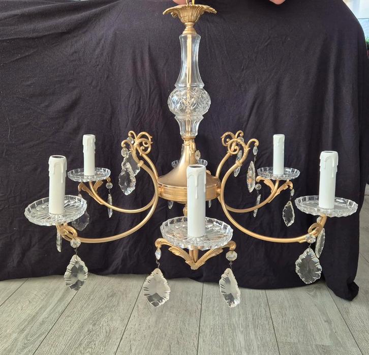 Prachtige oude, zware en grote kroonluchter,  vintage!, Huis en Inrichting, Lampen | Kroonluchters, Gebruikt, Glas, Metaal, Ophalen