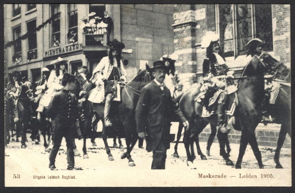 ansichtkaart Leiden, Maskerade 1905, Verzamelen, Ansichtkaarten | Nederland, Verzenden, Voor 1920, Gelopen, Zuid-Holland