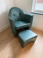 Leolux Carabita fauteuil met hocker Olijfgroen Leer, Ophalen, Zo goed als nieuw, Leolux, 50 tot 75 cm