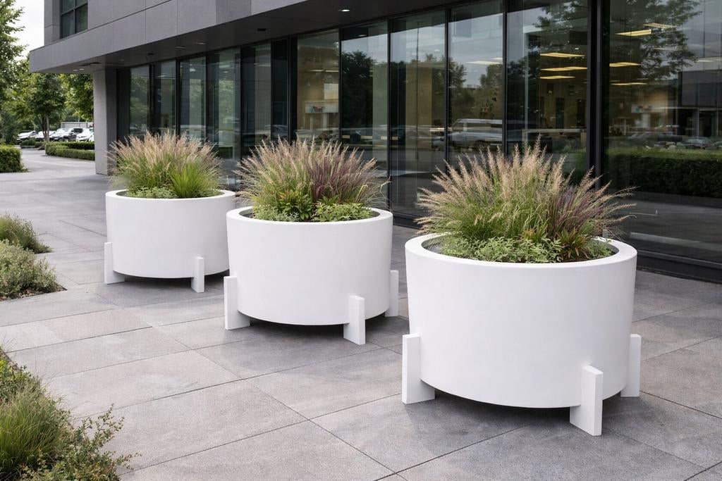 Super mooie grote bloembakken aluminum wit, Ophalen, Rond, Nieuw, Metaal